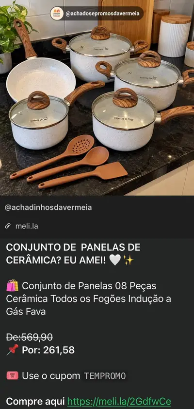 Conjunto de Panelas de Cerâmica 8 peças de R$ 569,90 por R$ 261,58 no Mercado Livre